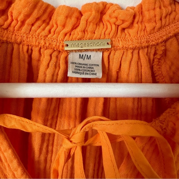 Magaschoni 100% Organic Cotton Gauze Flowy Boho Dress in Turmeric Orange Size M - Picture 5 of 9